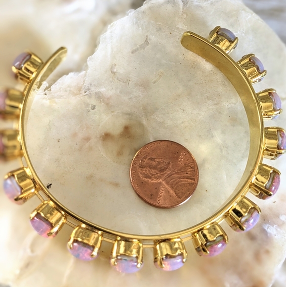Pink Fire Opal In Gold Plated Cuff Bracelet - Picture 4 of 5